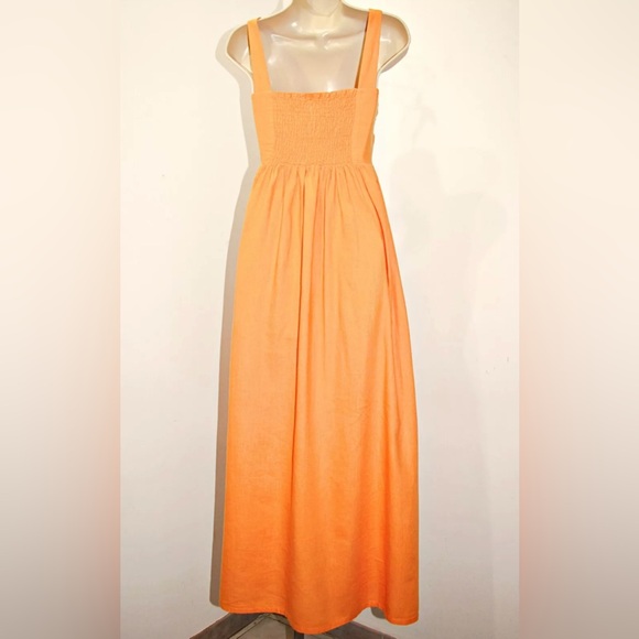 TAHARI Linen Blend Wide Stripes Pockets Pleated Bodice Maxi Dress in Orange Sz 2 - Picture 8 of 15